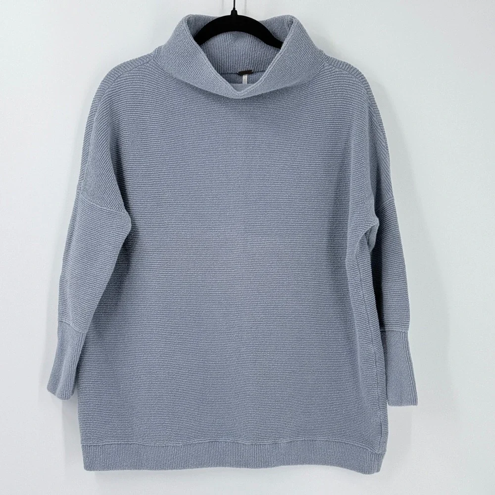Free People‎ Ottoman Slouchy Tunic Sweater Womens sz XS Chambray Blue OB433937